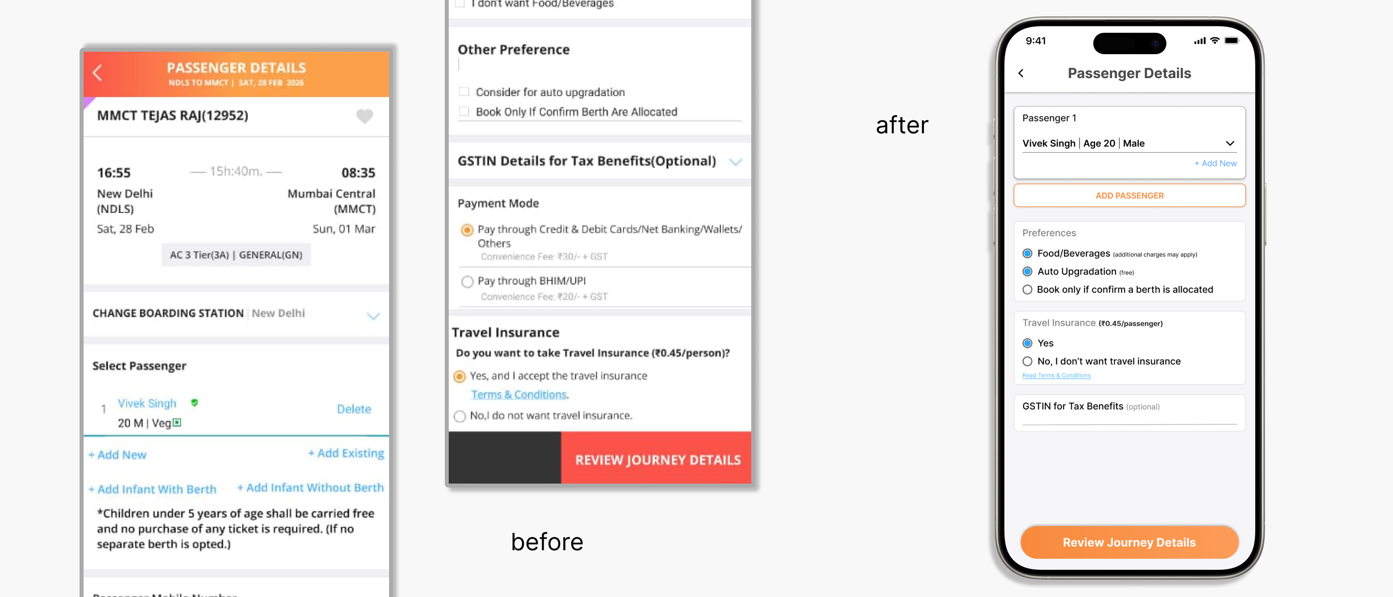 Before & After — Passenger Details